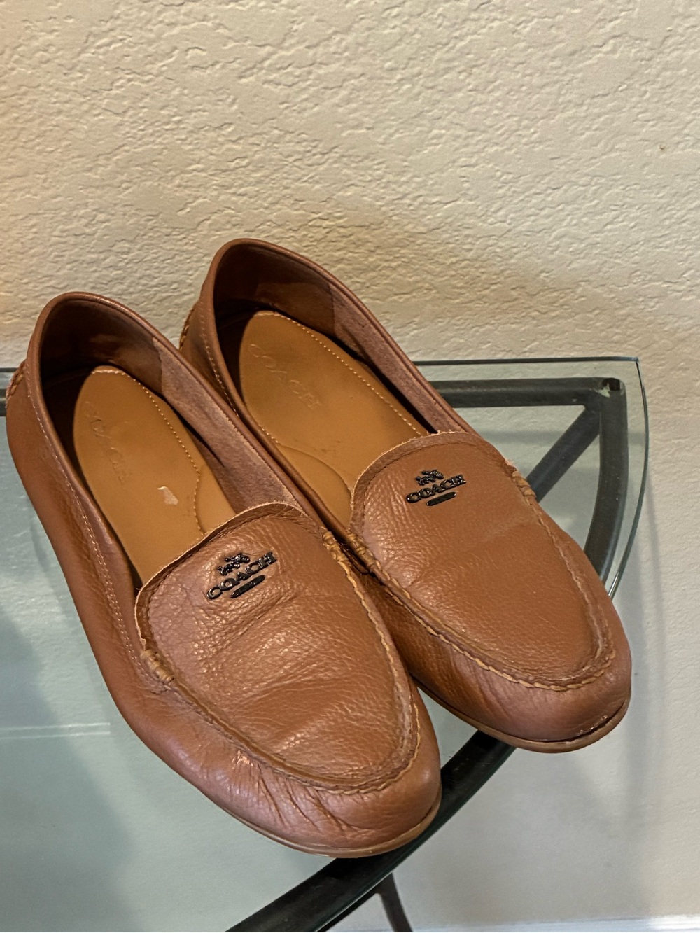 Coach Mary Lock up tan leather loafers